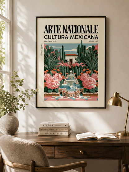 Mexikansk Botanisk Poster - Wall Art Decor - alternate angle - mexican courtyard garden poster, mexican garden wall art