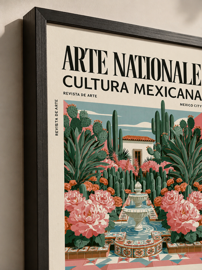 Mexikansk Botanisk Poster - Wall Art Decor - front view - mexican courtyard garden poster, mexican garden wall art