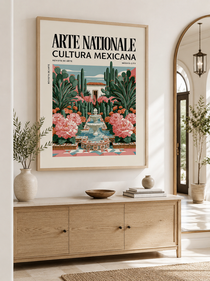 Mexikansk Botanisk Poster - Wall Art Decor - lifestyle shot - mexican courtyard garden poster, mexican garden wall art