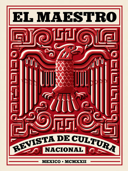 El Maestro México Póster - Wall Art Decor - front view - mexican eagle vintage poster, red mexican wall art