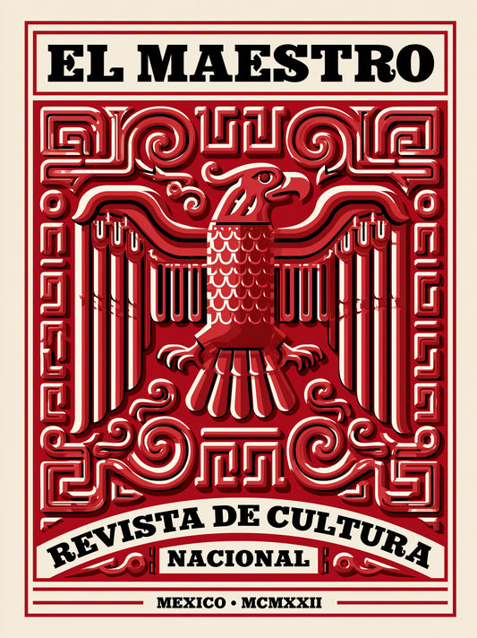 Affiche Aigle Mexicain Vintage - Wall Art Decor - front view - mexican eagle vintage poster, red mexican wall art