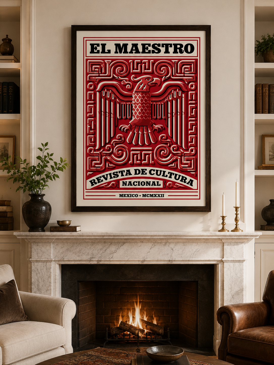 El Maestro México Póster - Wall Art Decor - close-up - mexican eagle vintage poster, red mexican wall art