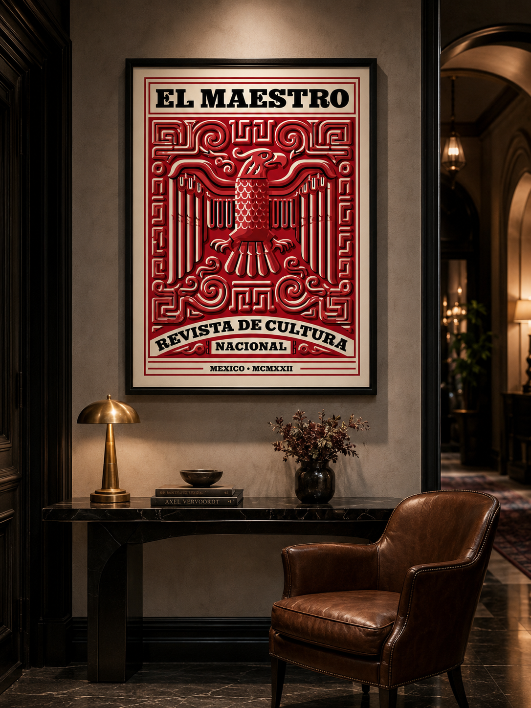El Maestro México Póster - Wall Art Decor - alternate angle - mexican eagle vintage poster, red mexican wall art