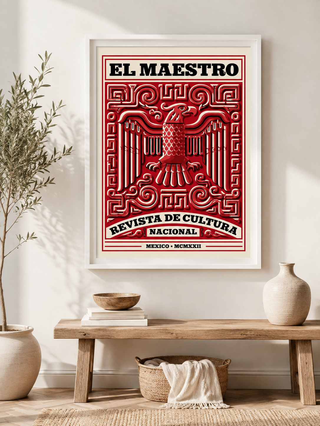 El Maestro México Póster - Wall Art Decor - close-up - mexican eagle vintage poster, red mexican wall art