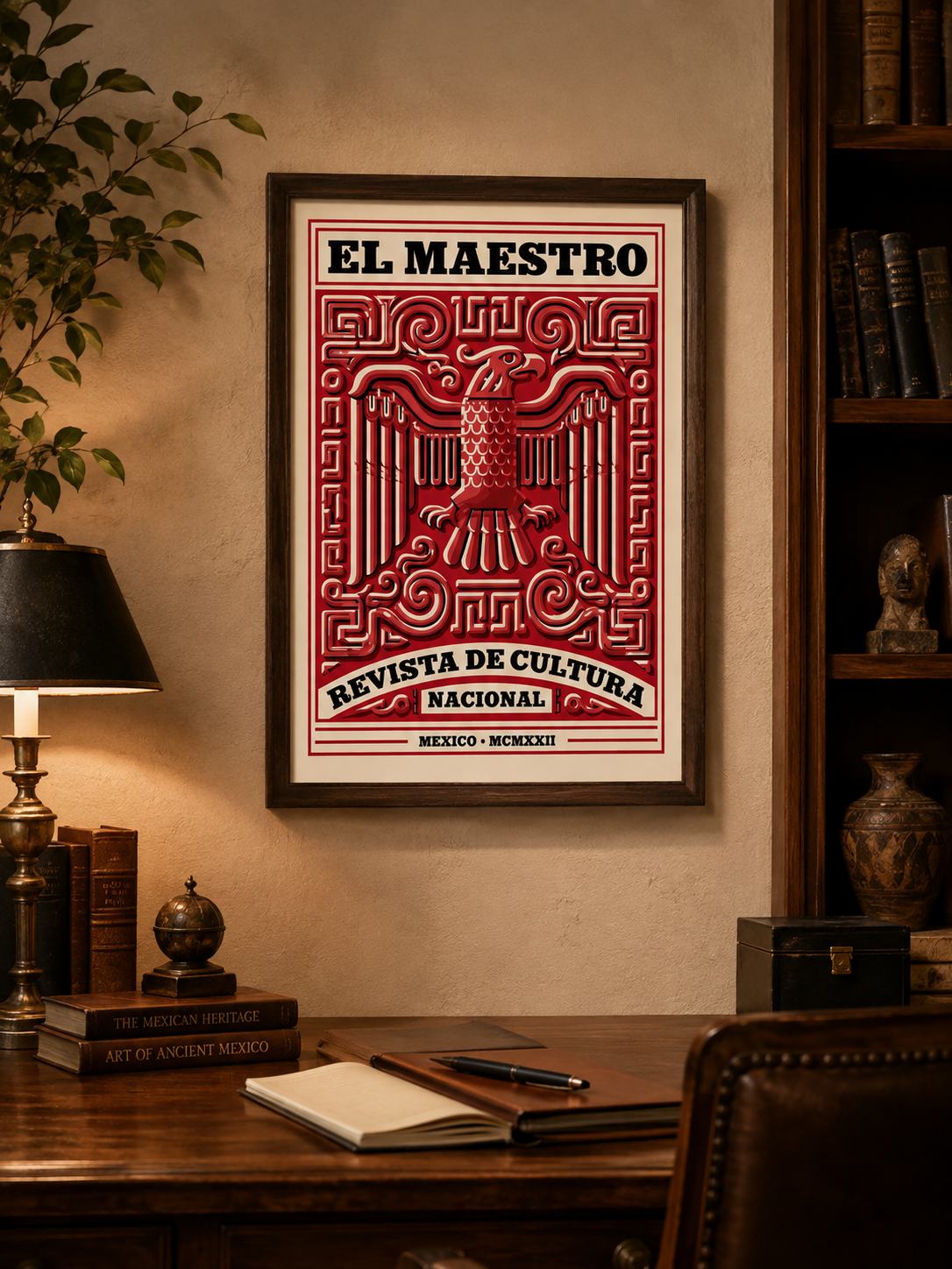 El Maestro México Póster - Wall Art Decor - alternate angle - mexican eagle vintage poster, red mexican wall art