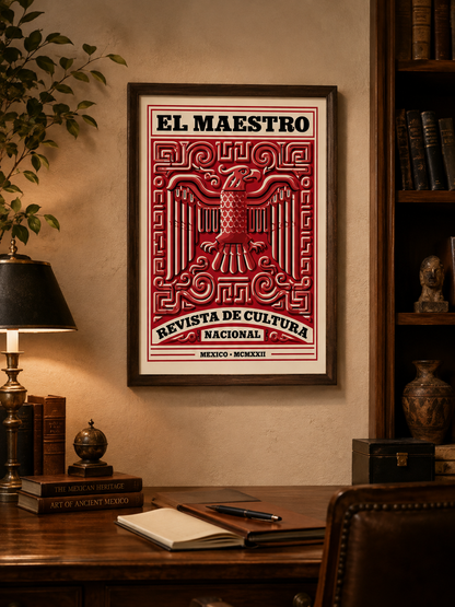 El Maestro México Póster - Wall Art Decor - alternate angle - mexican eagle vintage poster, red mexican wall art