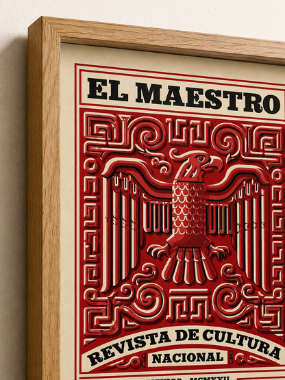 El Maestro México Póster - Wall Art Decor - front view - mexican eagle vintage poster, red mexican wall art