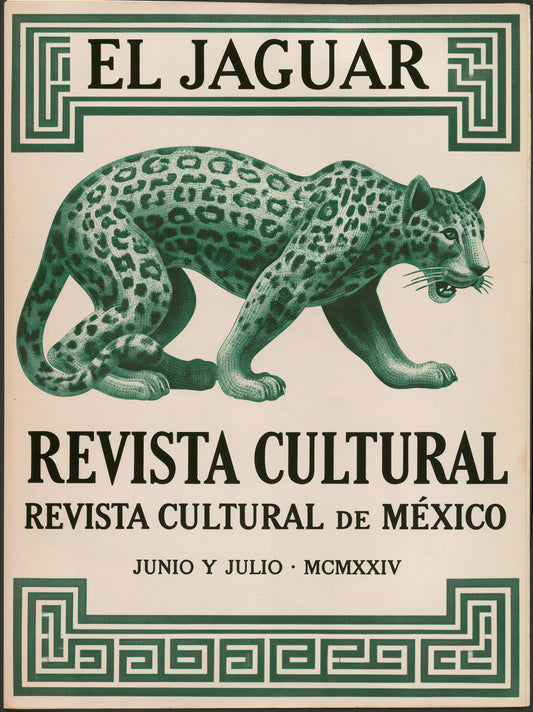 Jaguar Mexicain En Poster - Wall Art Decor - front view - mexican jaguar vintage poster, green jaguar wall art
