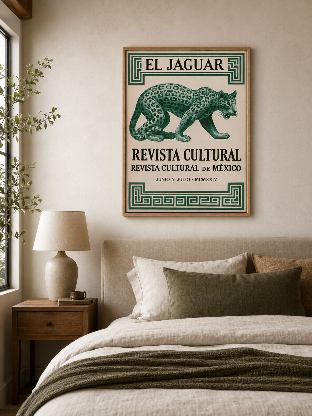Jaguar Mexicano Póster - Wall Art Decor - lifestyle shot - mexican jaguar vintage poster, green jaguar wall art