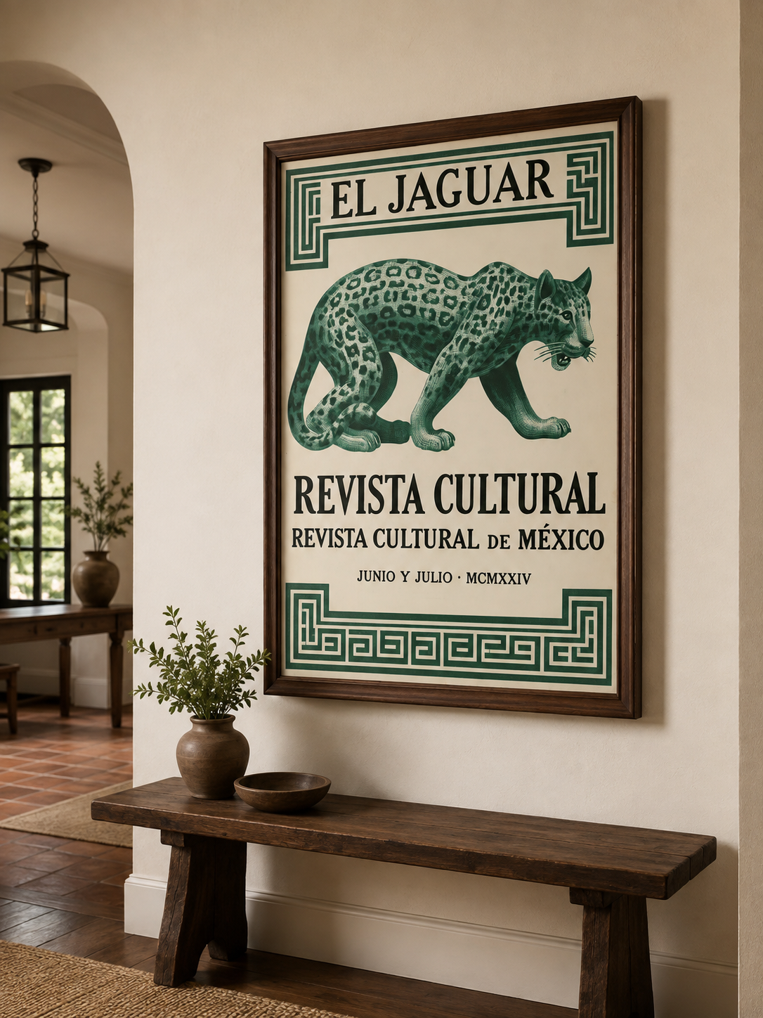 Jaguar Mexicano Póster - Wall Art Decor - alternate angle - mexican jaguar vintage poster, green jaguar wall art