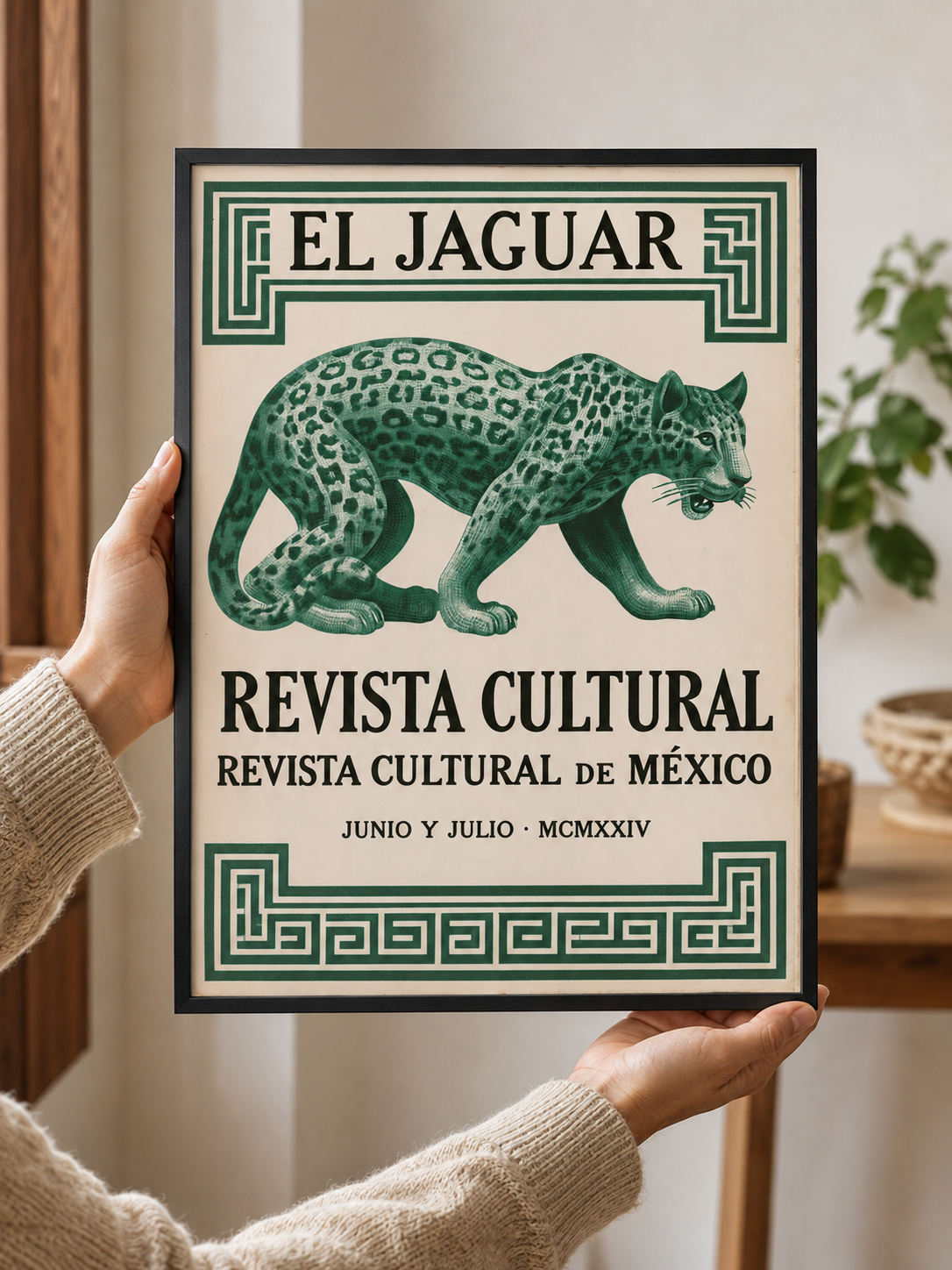 Jaguar Mexicano Póster - Wall Art Decor - detail view - mexican jaguar vintage poster, green jaguar wall art