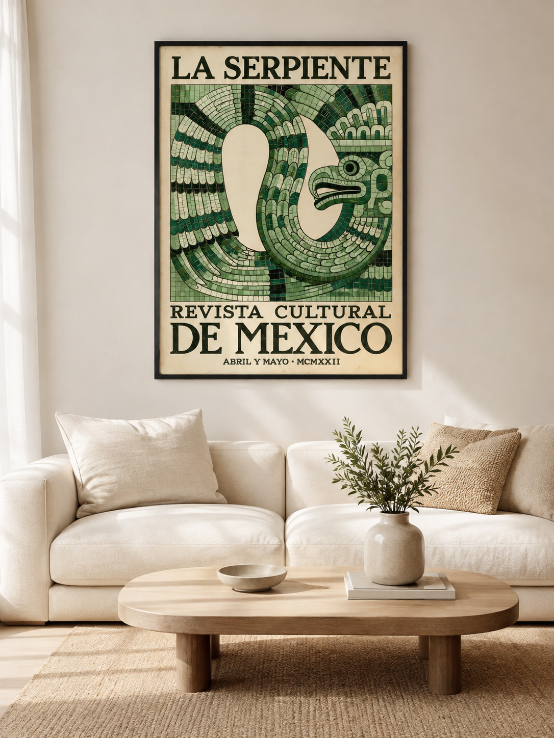 Aztecki Wąż Vintage Plakat - Wall Art Decor - detail view - mexican serpent vintage poster, green mexican wall art