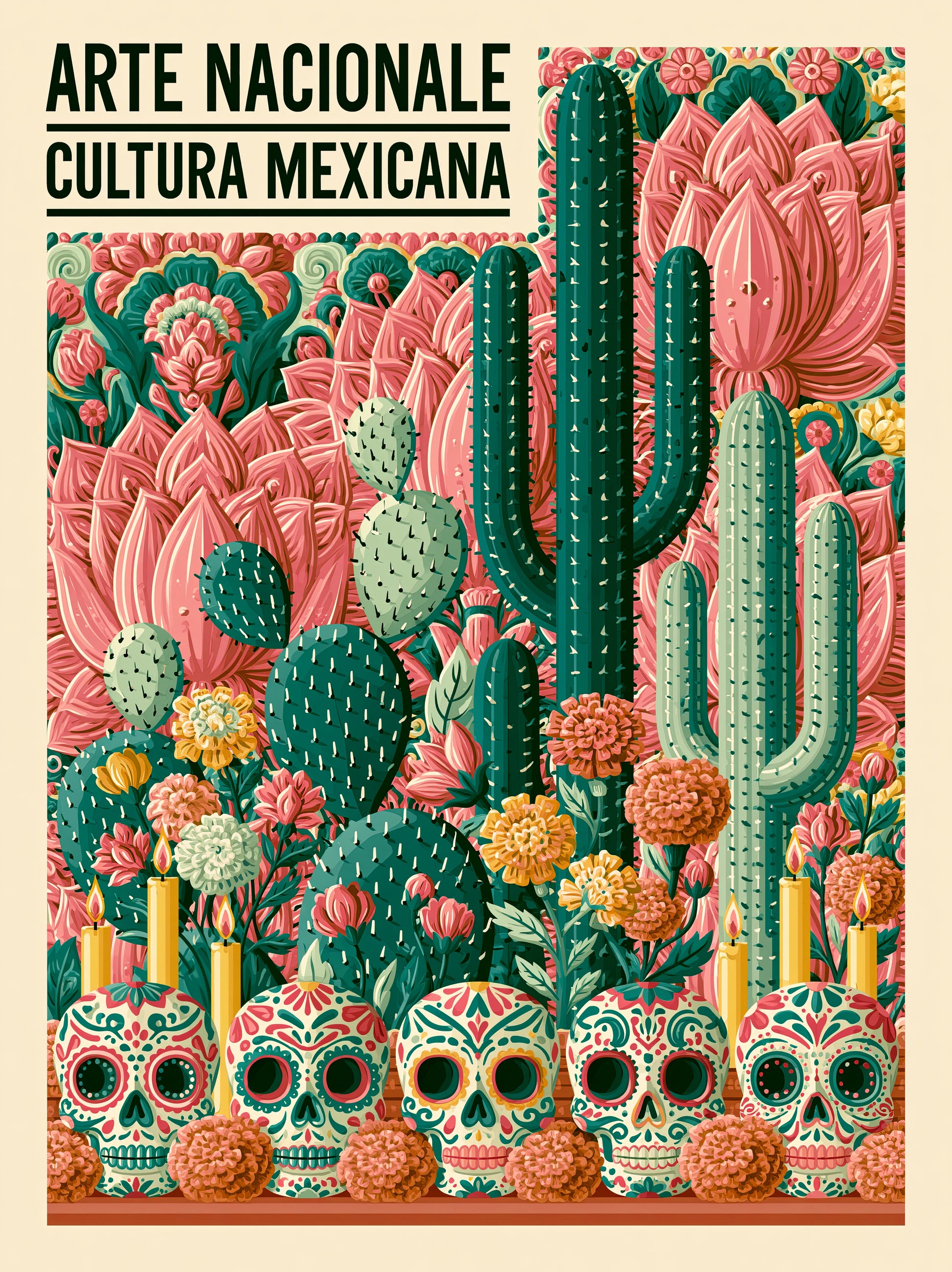 Calaveras Mexicanas Póster - Wall Art Decor - front view - mexican sugar skull poster, mexican cactus wall art
