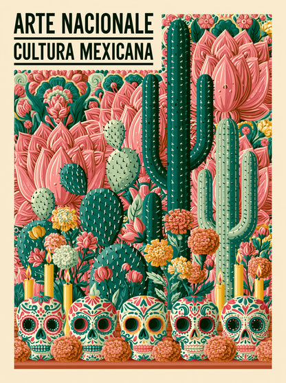 Calaveras Mexicanas Póster - Wall Art Decor - front view - mexican sugar skull poster, mexican cactus wall art