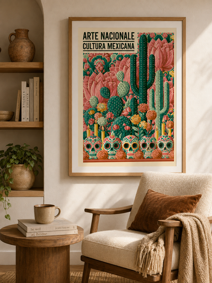 Calaveras Mexicanas Póster - Wall Art Decor - alternate angle - mexican sugar skull poster, mexican cactus wall art