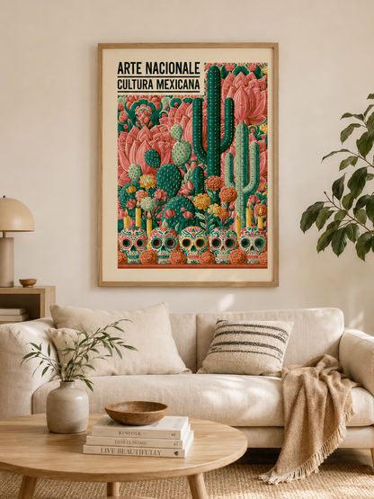 Calaveras Mexicanas Póster - Wall Art Decor - detail view - mexican sugar skull poster, mexican cactus wall art