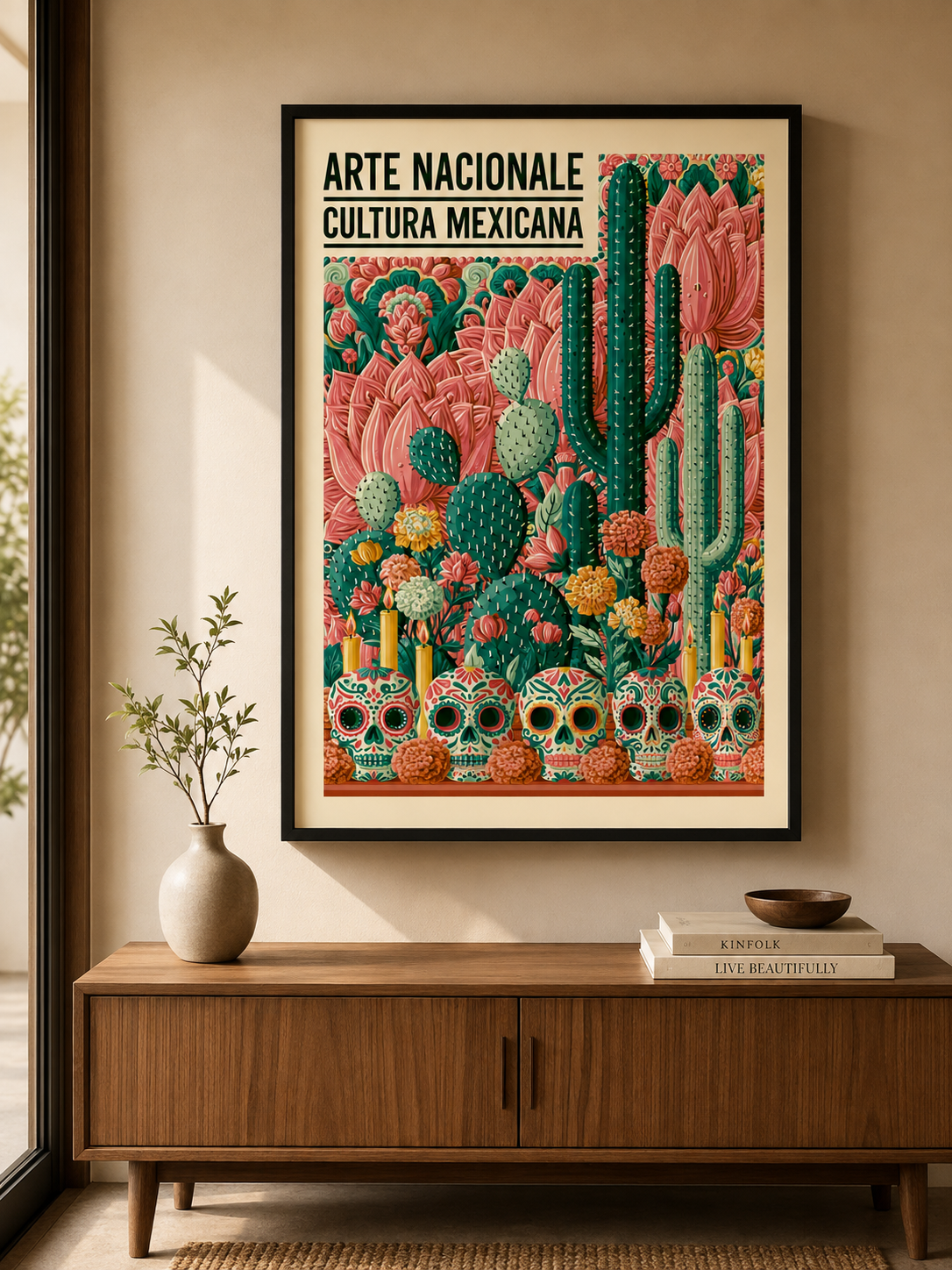 Calaveras Mexicanas Póster - Wall Art Decor - lifestyle shot - mexican sugar skull poster, mexican cactus wall art