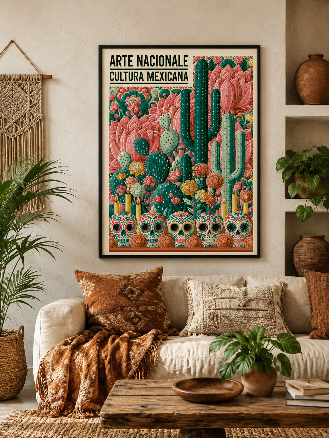 Calaveras Mexicanas Póster - Wall Art Decor - front view - mexican sugar skull poster, mexican cactus wall art
