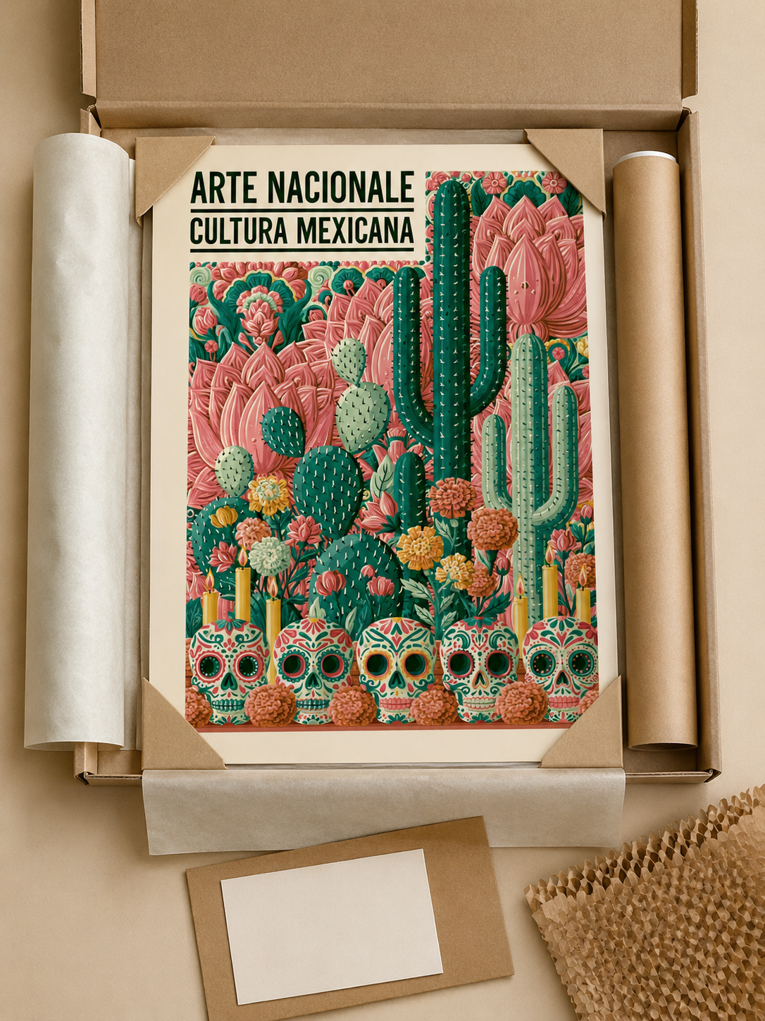 Calaveras Mexicanas Póster - Wall Art Decor - lifestyle shot - mexican sugar skull poster, mexican cactus wall art