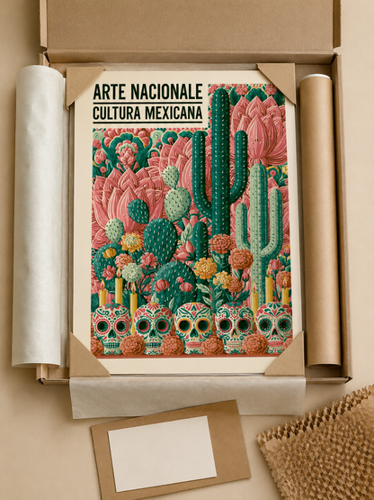 Calaveras Mexicanas Póster - Wall Art Decor - lifestyle shot - mexican sugar skull poster, mexican cactus wall art