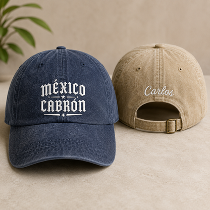Mexico Cabron Embroidered Washed Cap - Washed Cap - front view