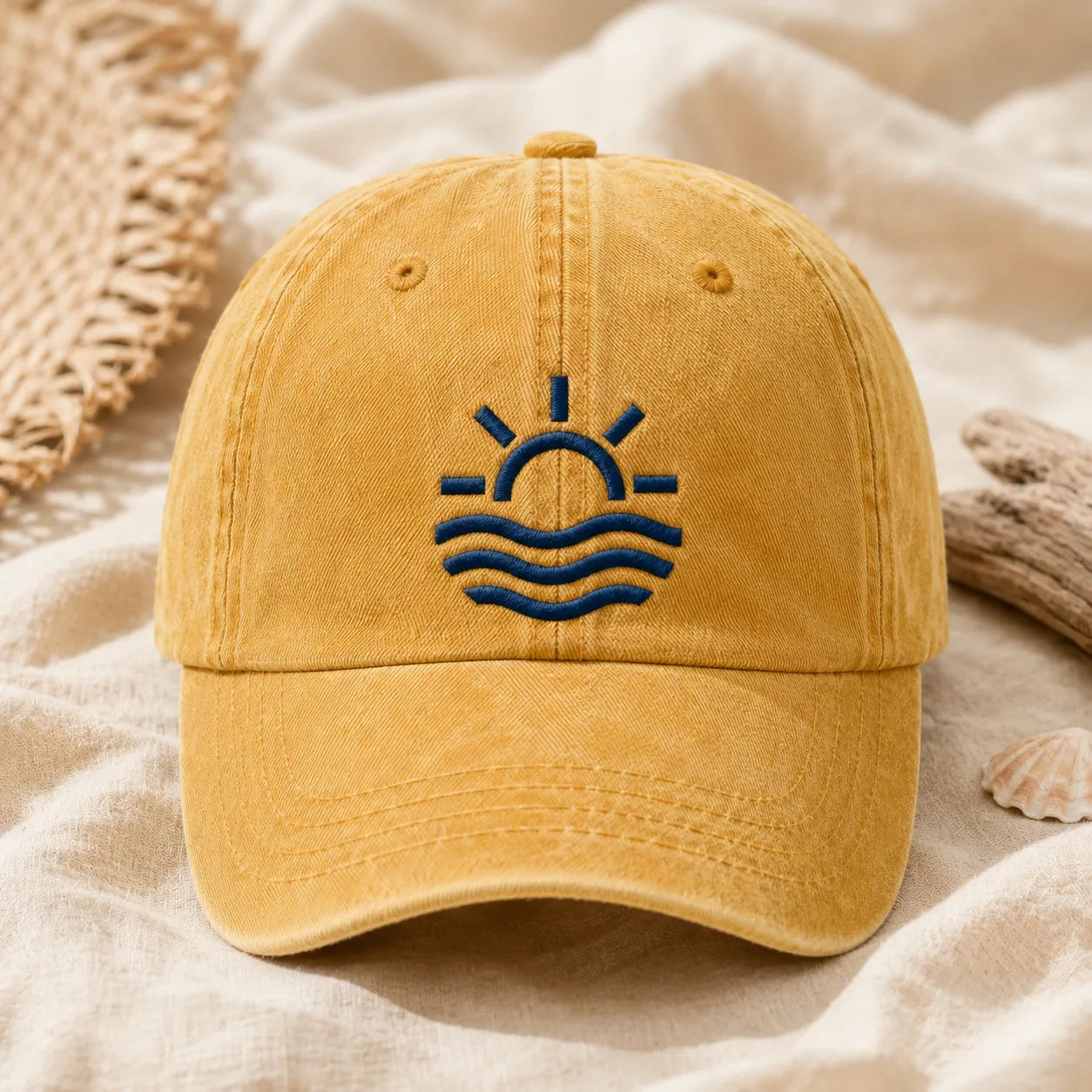 Minimalist Sun and Waves Washed Cap - washed cap - alternate angle