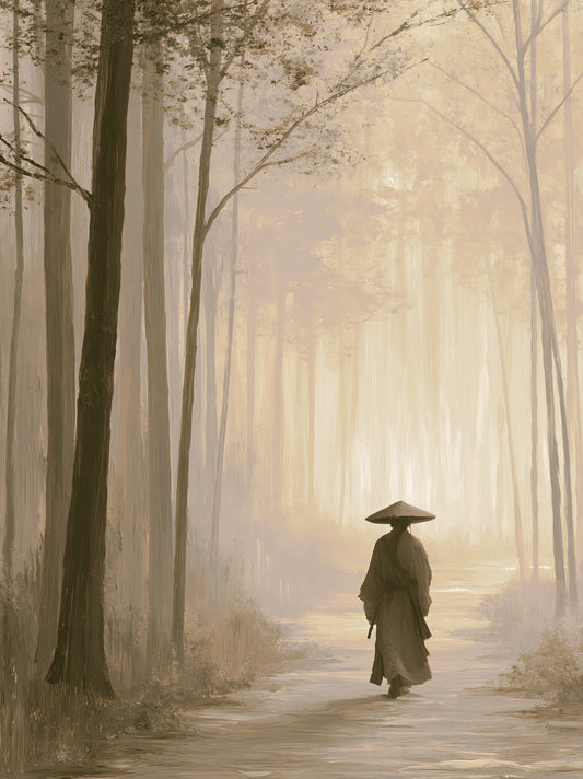 Misty Forest Path Poster - Wall Art Decor - front view - misty forest art print, sepia forest poster