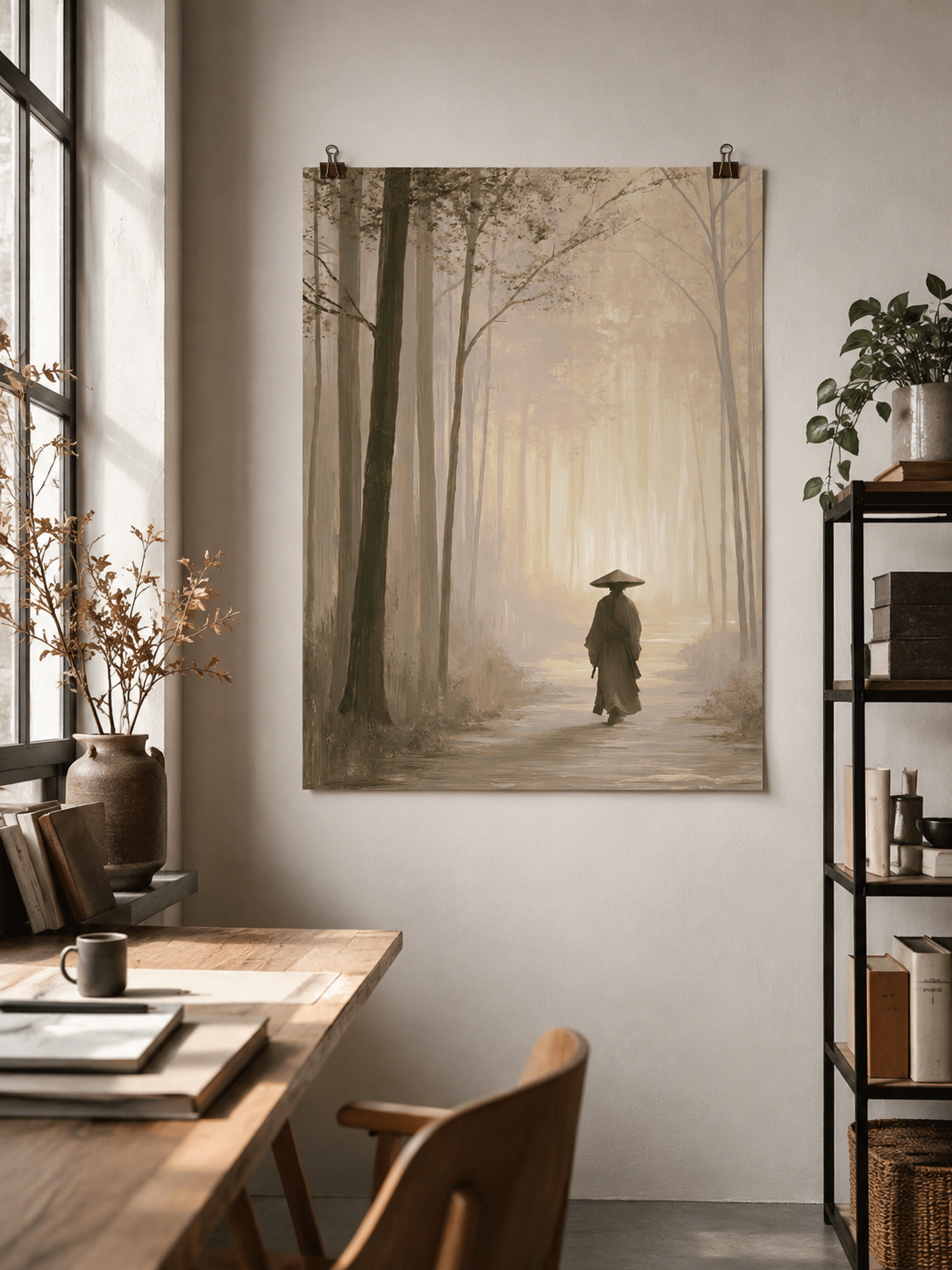 Misty Forest Path Poster - Wall Art Decor - close-up - misty forest art print, sepia forest poster