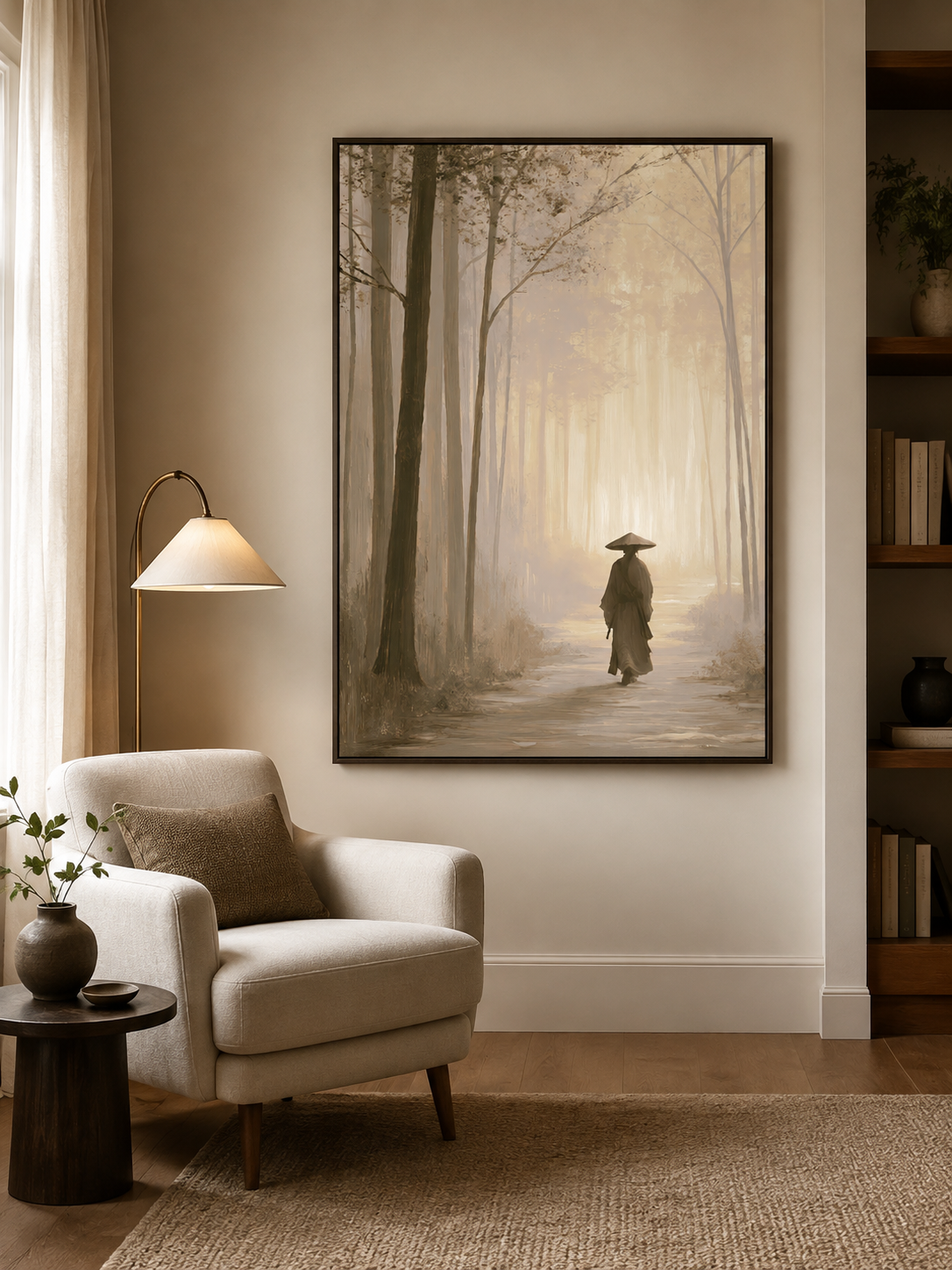 Misty Forest Path Poster - Wall Art Decor - alternate angle - misty forest art print, sepia forest poster