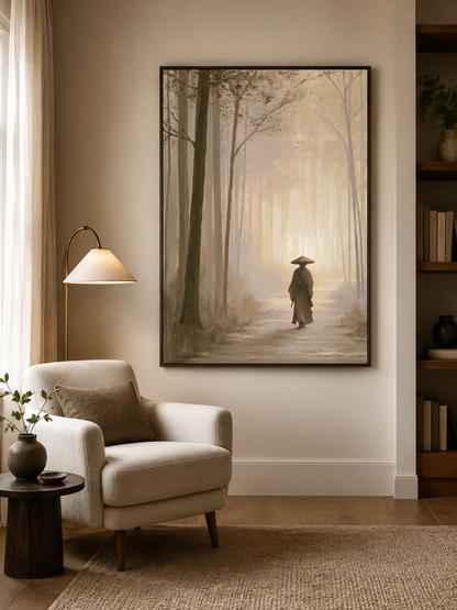 Misty Forest Path Poster - Wall Art Decor - alternate angle - misty forest art print, sepia forest poster