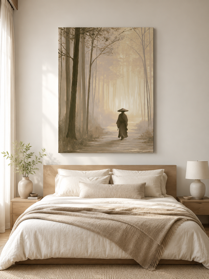 Misty Forest Path Poster - Wall Art Decor - lifestyle shot - misty forest art print, sepia forest poster
