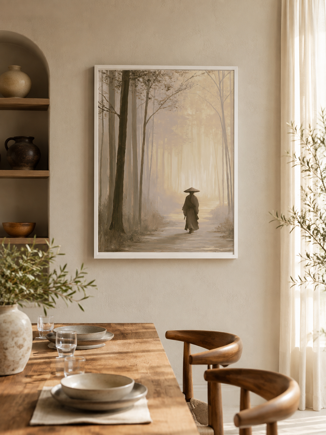 Misty Forest Path Poster - Wall Art Decor - alternate angle - misty forest art print, sepia forest poster