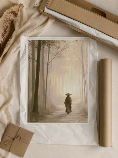 Misty Forest Path Poster - Wall Art Decor - front view - misty forest art print, sepia forest poster
