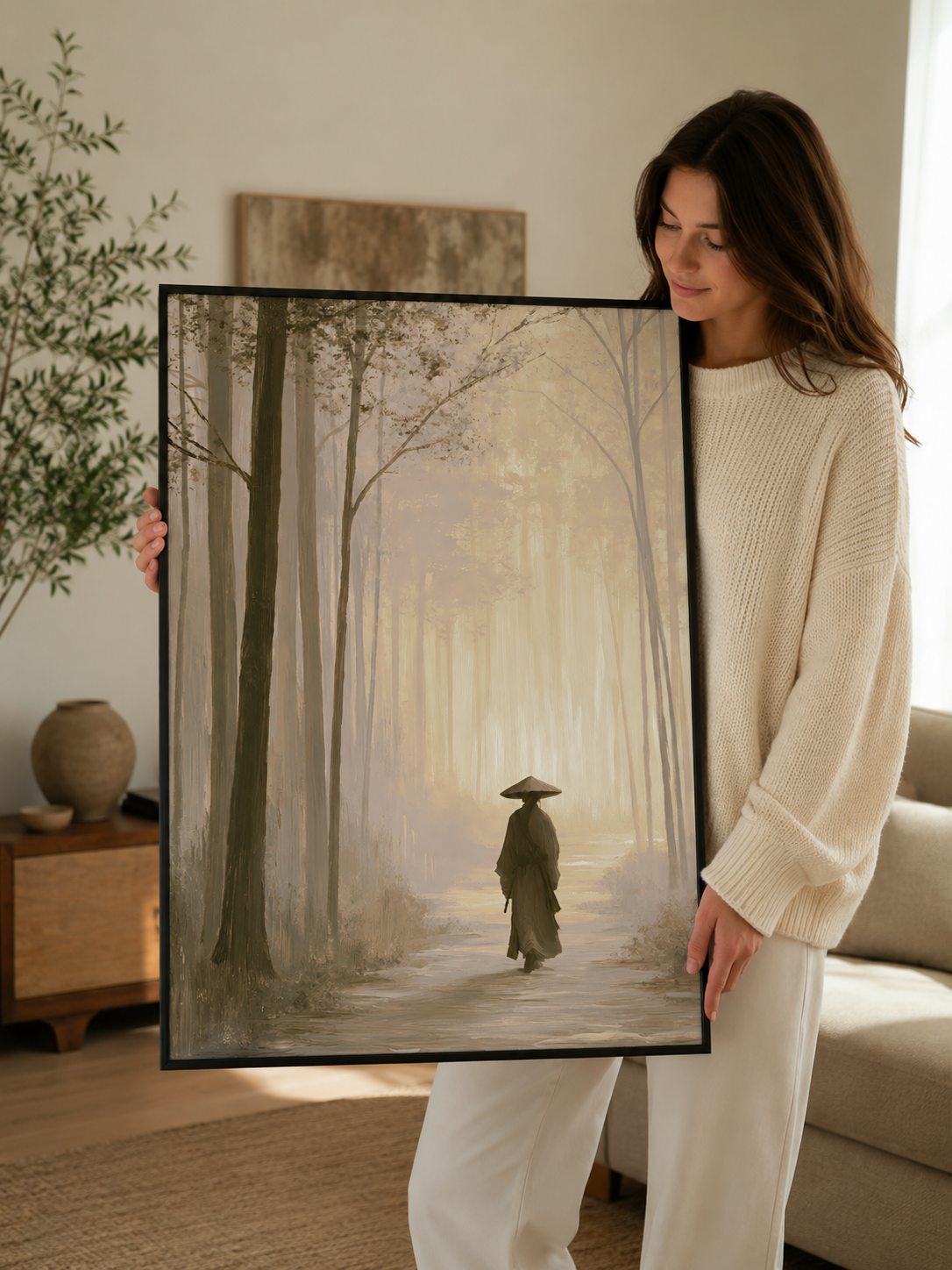 Misty Forest Path Poster - Wall Art Decor - detail view - misty forest art print, sepia forest poster