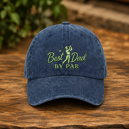 Best Dad By Par Washed Cap, Golf Father Hat for Father's Day