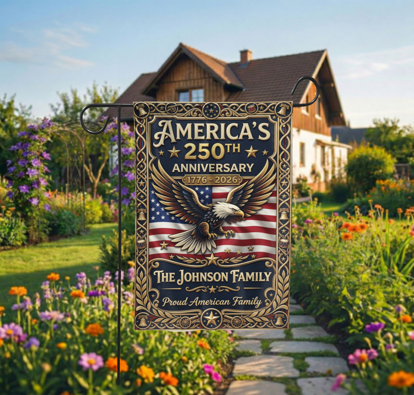 America's 250th Anniversary Garden Flag, Patriotic 1776-2026 Eagle Decor, Custom Family Yard Sign