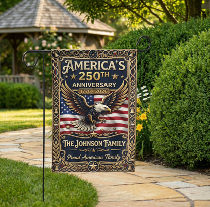 America's 250th Anniversary Garden Flag, Patriotic 1776-2026 Eagle Decor, Custom Family Yard Sign