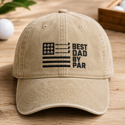 Best Dad By Par Washed Cap, Funny Father's Day Gift for Golf Dads