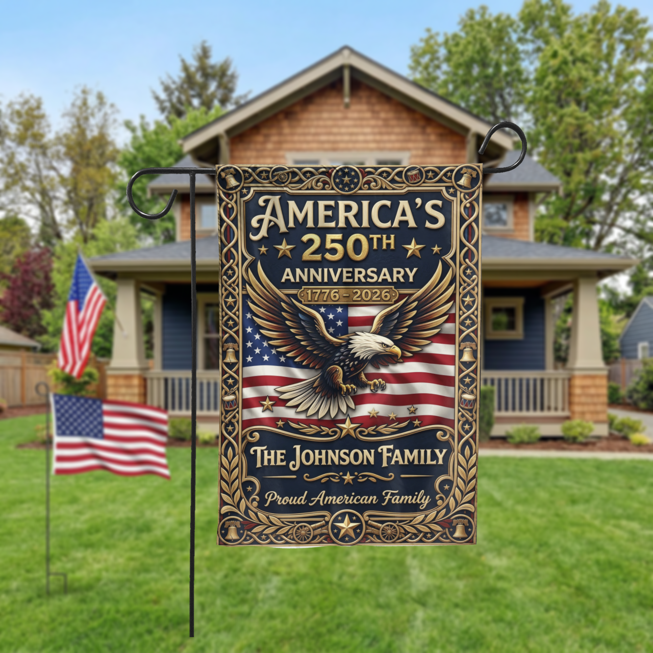 America's 250th Anniversary Garden Flag, Patriotic 1776-2026 Eagle Decor, Custom Family Yard Sign