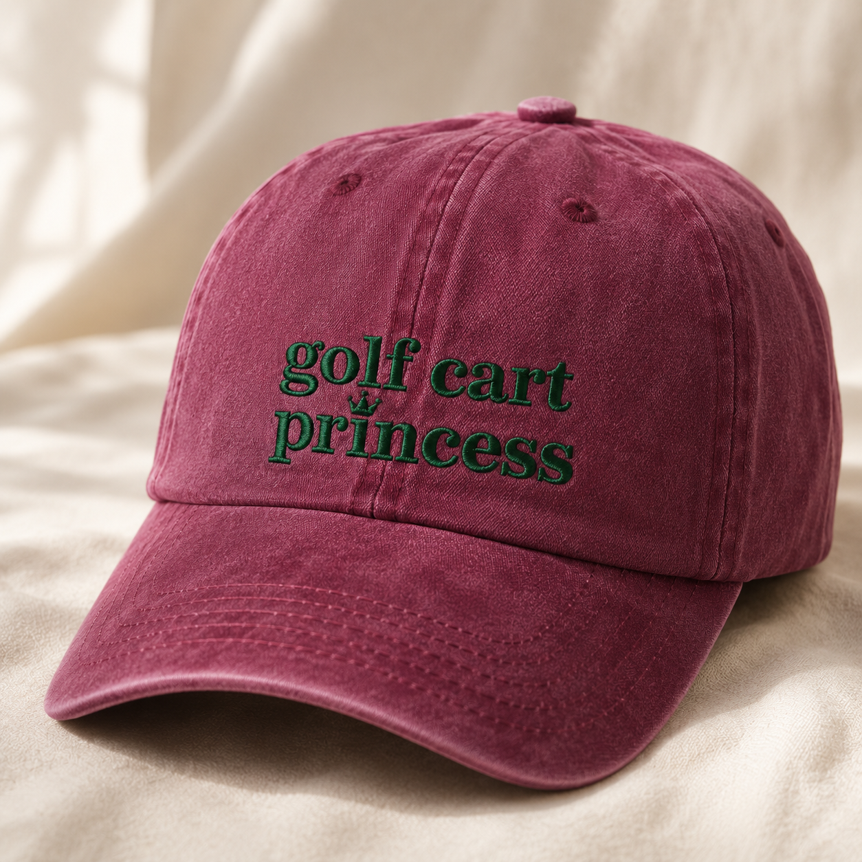 Golf Cart Princess Washed Cap, Embroidered Hat for Women Golfers