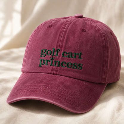 Golf Cart Princess Washed Cap, Embroidered Hat for Women Golfers