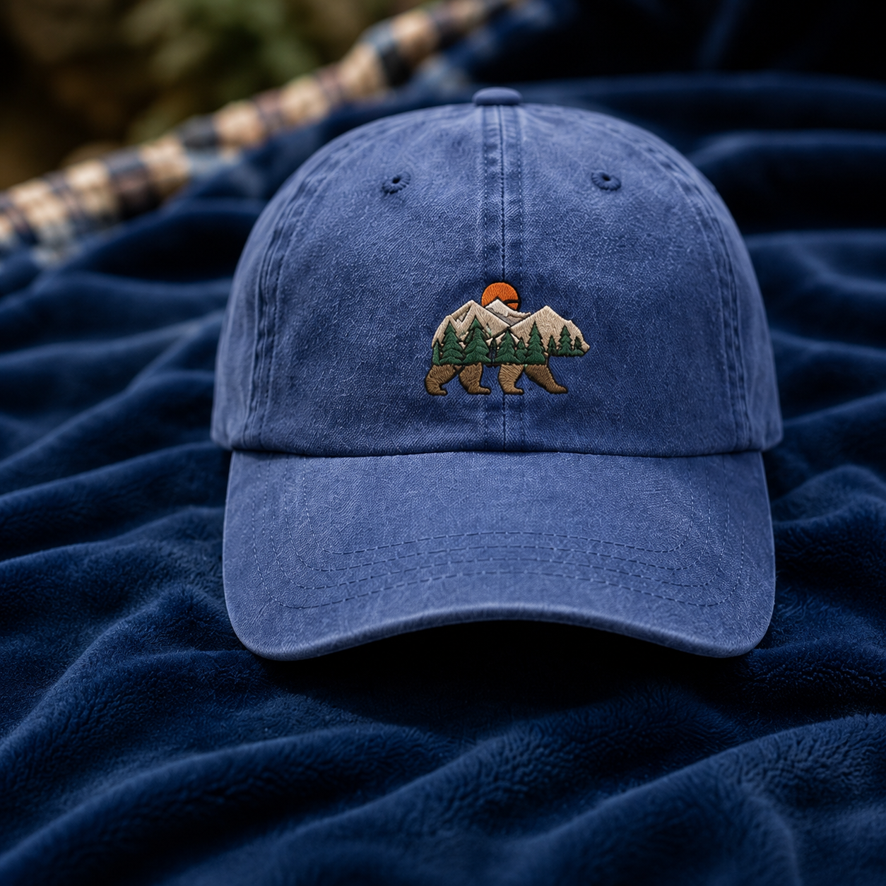 Mountain Bear Washed Cap, Embroidered Nature Hat for Hikers