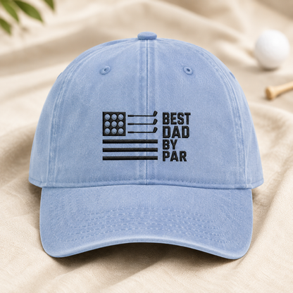 Best Dad By Par Washed Cap, Funny Father's Day Gift for Golf Dads