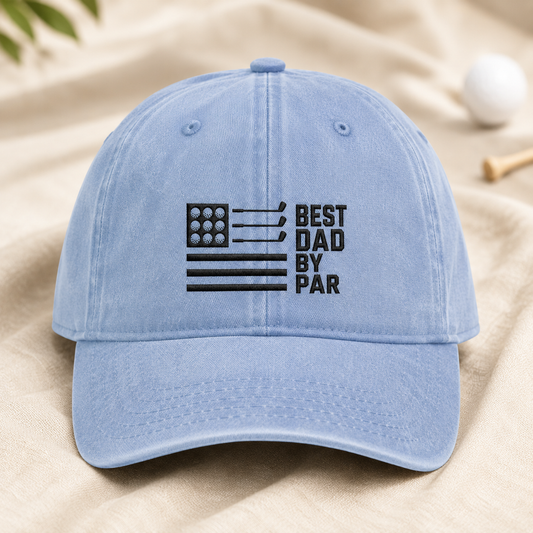 Best Dad By Par Washed Cap, Funny Father's Day Gift for Golf Dads