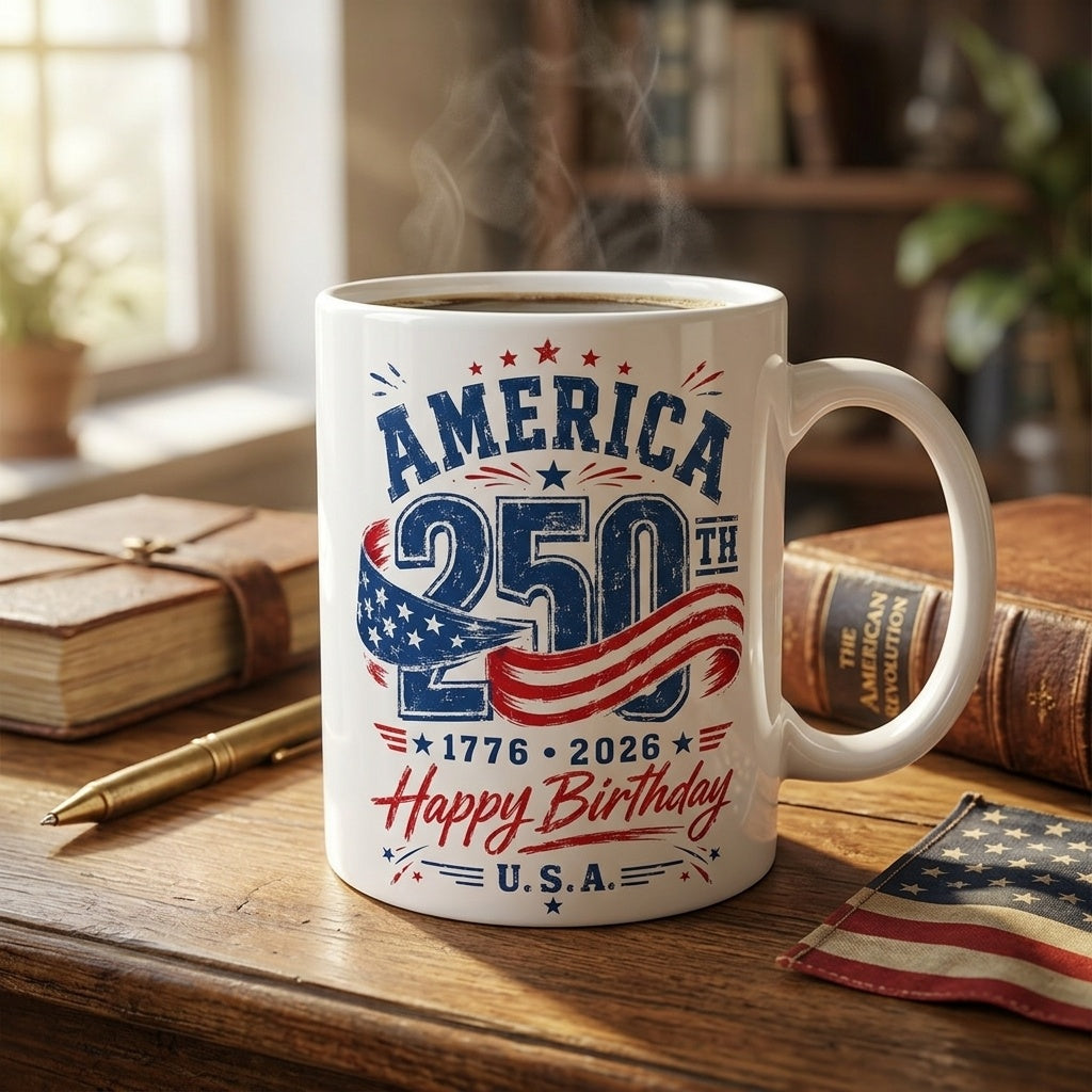 America 250th Coffee Mug, 1776-2026 Happy Birthday U.S.A. Patriotic Cup