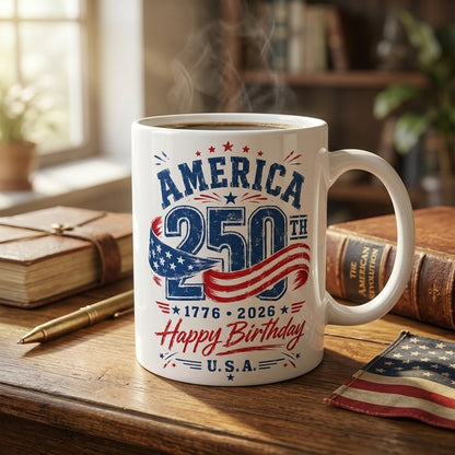 America 250th Coffee Mug, 1776-2026 Happy Birthday U.S.A. Patriotic Cup