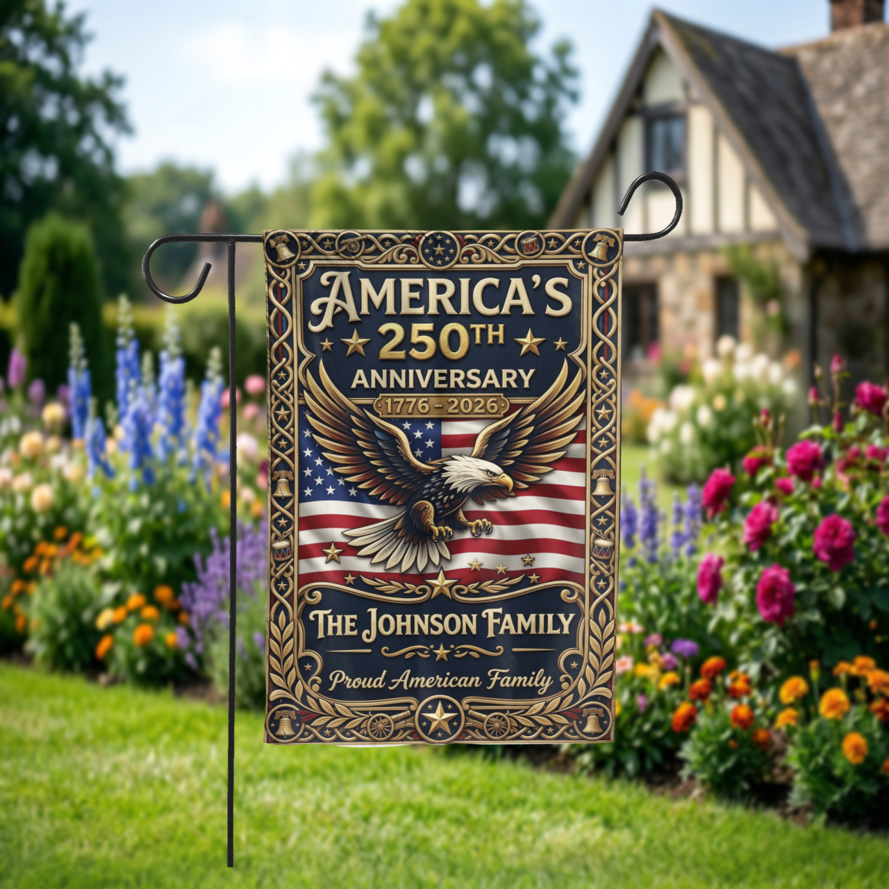 America's 250th Anniversary Garden Flag, Patriotic 1776-2026 Eagle Decor, Custom Family Yard Sign