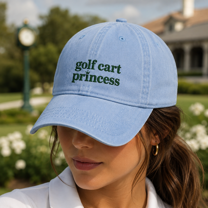 Golf Cart Princess Washed Cap, Embroidered Hat for Women Golfers
