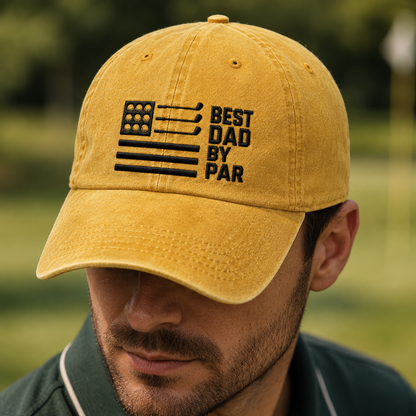 Best Dad By Par Washed Cap, Funny Father's Day Gift for Golf Dads