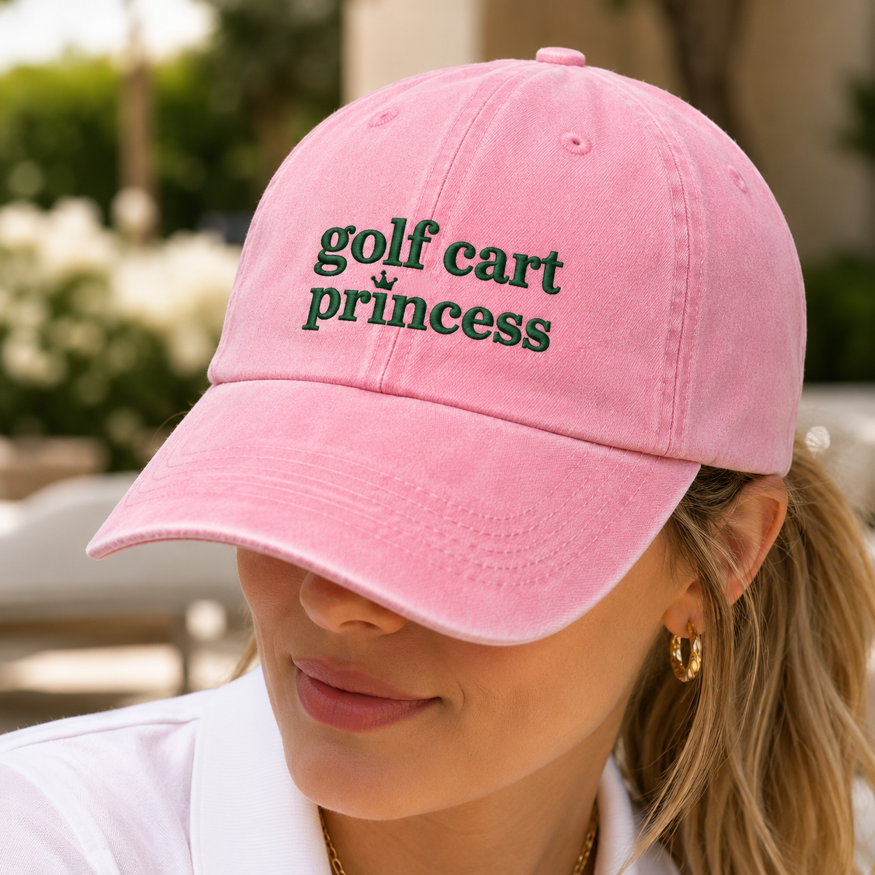 Golf Cart Princess Washed Cap, Embroidered Hat for Women Golfers